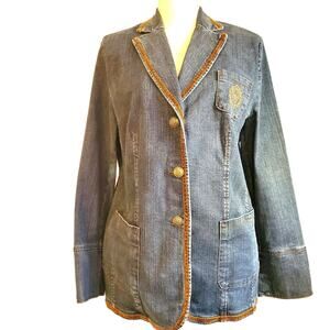 Carol's Denims Classic Jacket Velvet Trim Size 2XL Medallion Pocket Buttons
